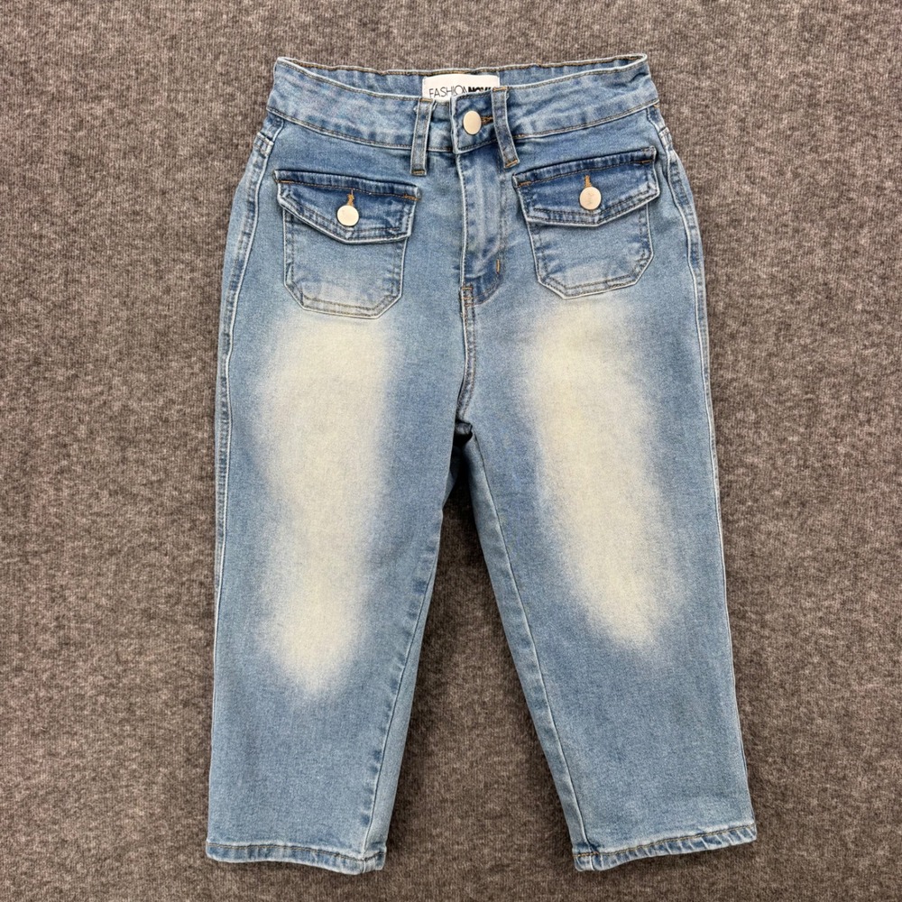 Fashion Nova Light Wash High Rise Cropped Jeans Front Flap Pockets Size 1 Jorts